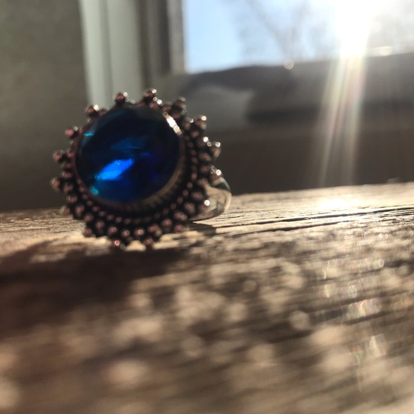 NWOT sterling silver London blue topaz quartz boho mendi style cocktail ring - Picture 9 of 11